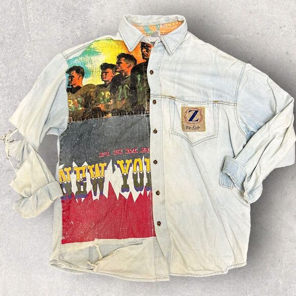 Vintage Other - Rare Vintage Distressed Button‎ Up Shirt Zipcode Large Graphic Size L Thrashed